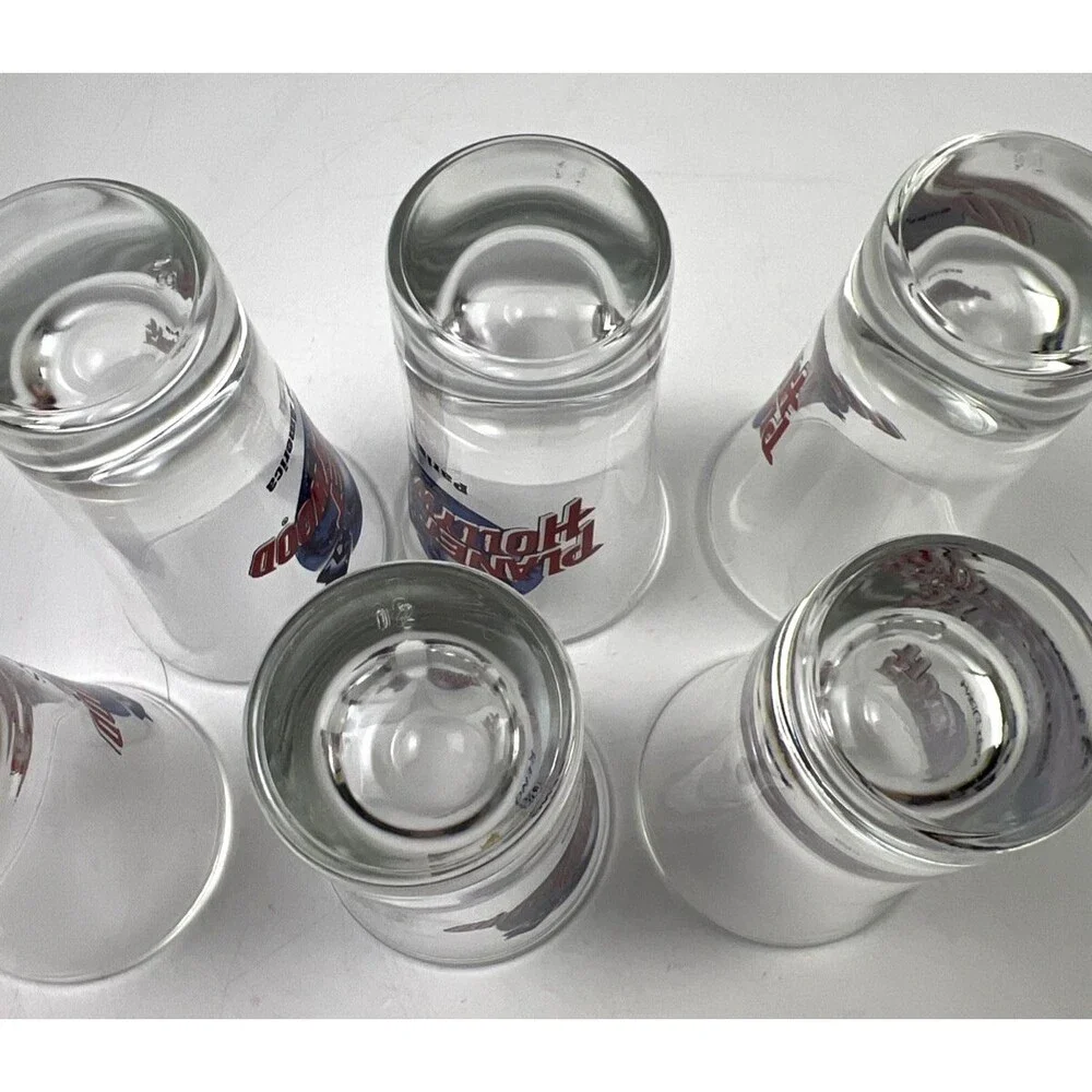 Lot Of 6 Planet Hollywood Shot Glasses-London,Myrtle Beach, Paris,Reno,Vegas,MOA